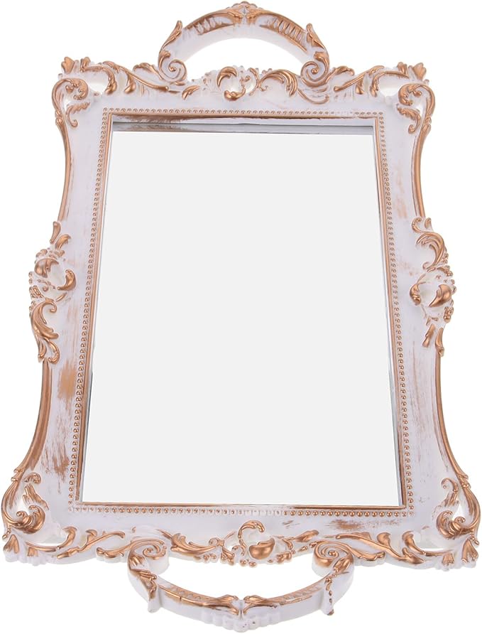 CALLARON Vintage Gold Mirror Vanity Tray Decorative Trinket Dish Jewelry Holder for Perfume and Makeup Organizer Bathroom Dresser Accent