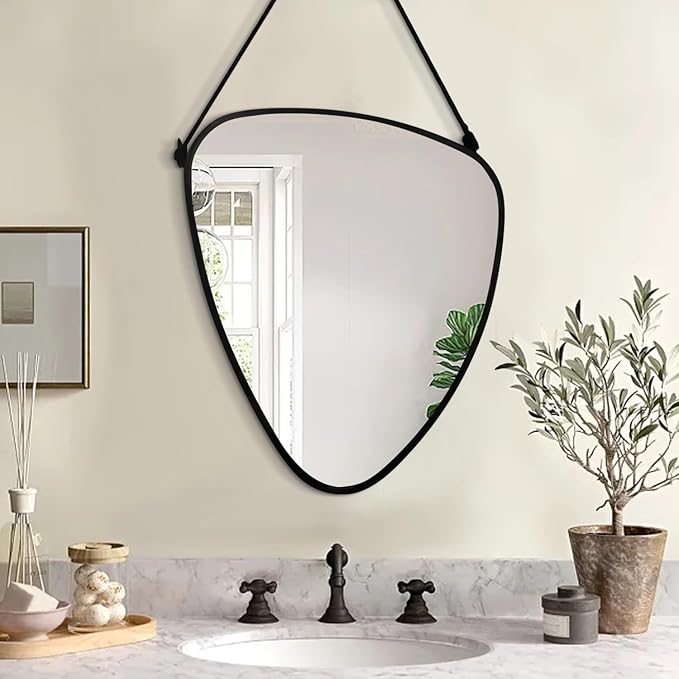 Asymmetrical Irregular Wall Mirror Modern Frame Mirrors for Wall Artistic Triangle Mirror for Wall Living Room Bedroom Entryway Hallways Unique Decorative Hanging Mirrors Black