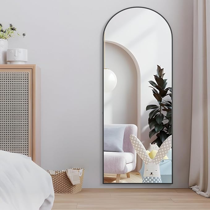 Full Length Mirror 64"x21" Arch Floor Mirror with Stand Arched Mirror Full Body Mirror Black Standing Hanging or Leaning Against Wall for Bedroom Entry, Bedroom, Living Room