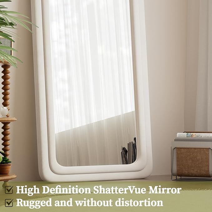 Koonmi 63"x24" Arched Mirror Full Length, Full Body Freely Standing Mirror, Flannel Floor Mirror with Stand for Bedroom, Living Room, Hanging or Against The Wall, White