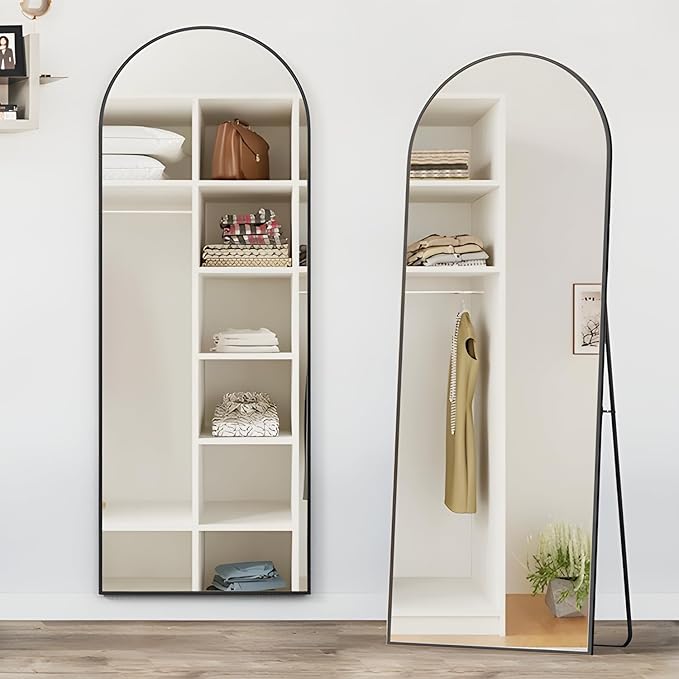Full Length Mirror 64"x21" Arch Floor Mirror with Stand Arched Mirror Full Body Mirror Black Standing Hanging or Leaning Against Wall for Bedroom Entry, Bedroom, Living Room