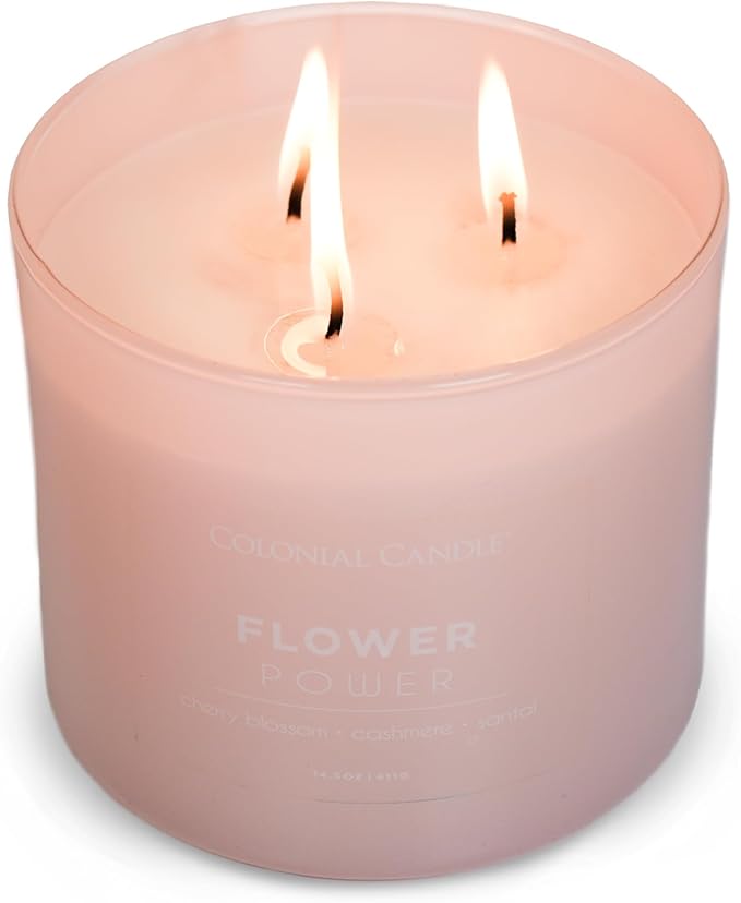Colonial Candle Flower Power Scented Jar Candle, Pop of Color Collection, 3 Wick, 14.5 oz - Up to 60 Hours Burn