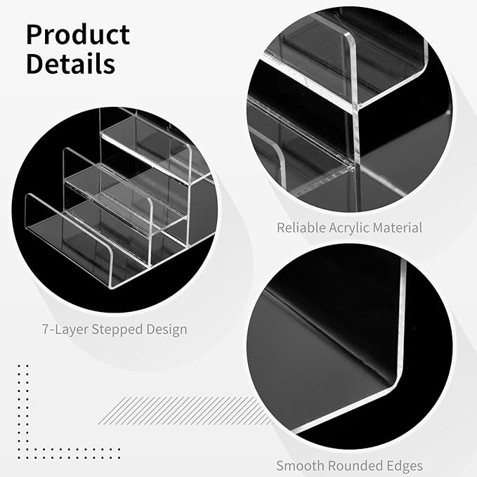 7-Tier Acrylic Wallet Display Stand (2 Pack), Clear Purse & Handbag Organizer Rack, Tiered Riser Shelf for Sunglasses, Perfume, Cosmetics, Jewelry, Retail Counter