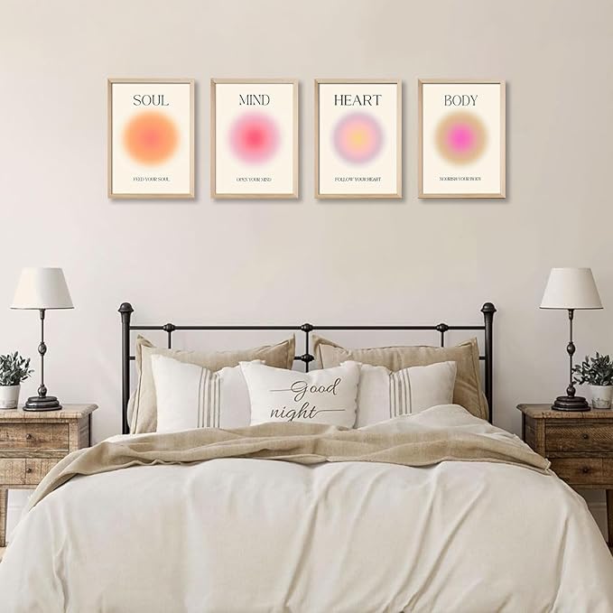 Framed 4 colorful abstract halo posters angel number positive energy inspirational language inspirational wall art bedroom girls room pink decoration living room bedroom apartment hotel The Modern Concise Style dormitory 12x16inchX4