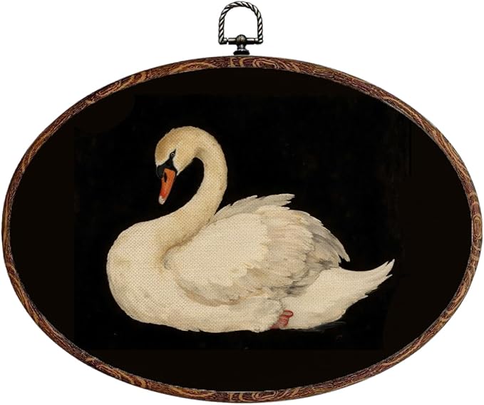 Vintage Swan Oval Framed Wall Art, Rustic Animal Swan Prints Canvas Art Paintings Wall Decor, Rustic Cottagecore Hanging Decor Artwork for Home Living Room Bedroom Farmhouse Gifts for Mom 12X8.3