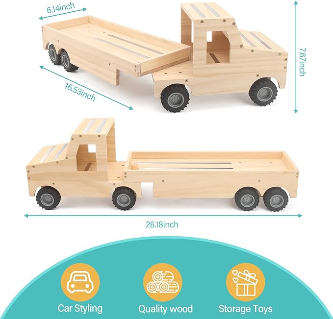 Truck for Tonies Box 1/2 Organizer Shelf Storage, Wooden Bus Magnetic Storage Holder for Toniebox Player Tonies Figures Characters for Children, Display Collection 20~30 Tonie Box Characters