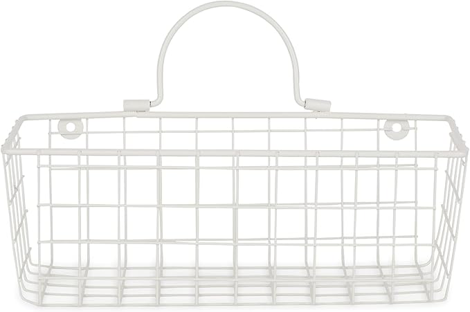 DII Farmhouse Vintage Decor, Wire Wall Basket, Small, Antique White, 2 Piece