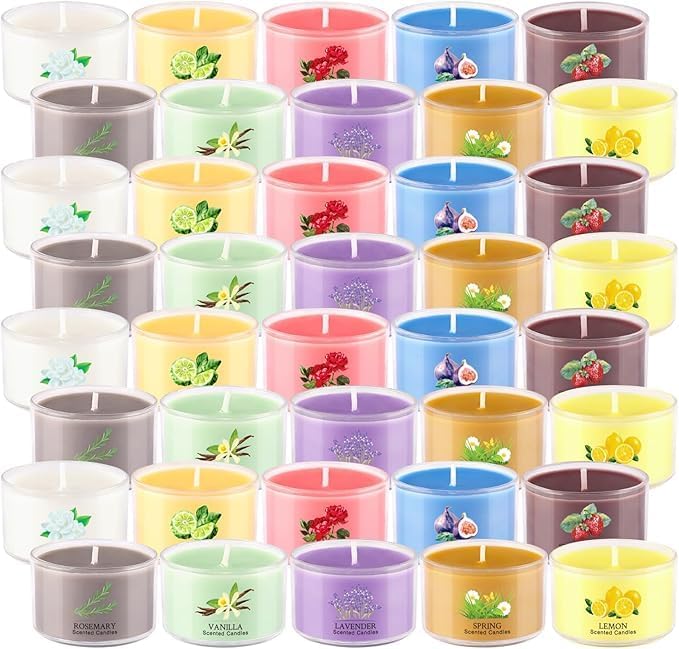 40 Pack Scented Candle Set, 10 Fragrances, 35g Natural Soy Wax Candles with Smokeless Cotton Wicks, Ideal for Home Decor, Yoga, Meditation, Spa & Gifting.Mother's Day