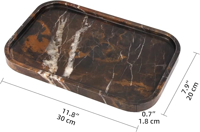 Marble Bathroom Vanity Tray, Natural Marble Home Kitchen Table Tray, Stone Decorative Countertop Serving Organizer for Dresser Coffee Perfume Jewelry Makeup (1, Black Gold L, 12 * 8 * 0.8)