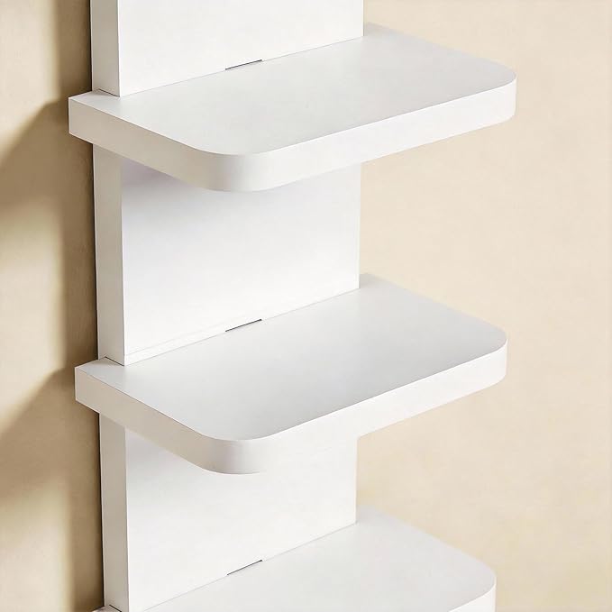 Versatile 7 Tier Wall Shelf Unit, Floating Shelves for Wall with Round Corner, Vertical Lack Wall Shelf for Bedroom Living Room Home Decor Display Organizer, White
