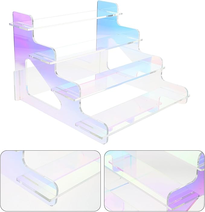 Iridescent Acrylic Display Risers Stand Perfume Dessert and Cosmetic Organizer Desktop Display Shelf