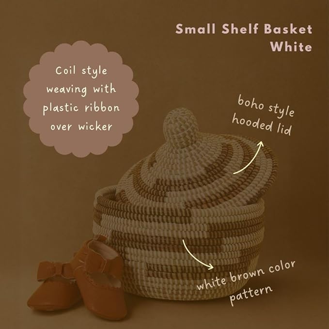Storage Box, Brown Pattern on White, 10 Inch Wide