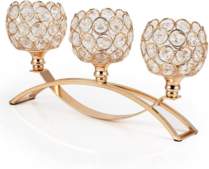 VINCIGANT Gold Candle Holders for Table Centerpiece, 3 Arms Metal Candelabra Candlestick Holders for Home Decor, Wedding, Dinning, Party, Anniversary,Christmas Halloween Decorations