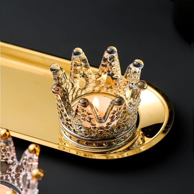 Crystal Glass Candle Holder Set of 3 Crown Shaped Makeup Sponge Beauty Egg Storage Rack Jewelry Watch Nail Art Dappen Dish Wedding Christmas Decor