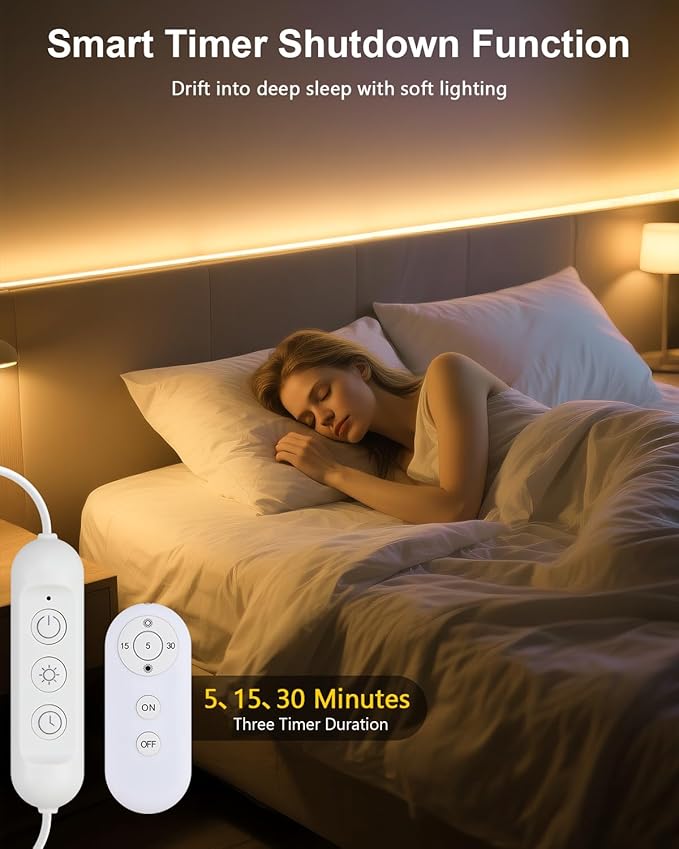ALITOVE USB LED Light Strip 5V 6.56FT 3000K Warm White COB LED Strip Lights with Remote Lights Dotless Super Bright Dimmable Flexible for TV Backlight Bedroom Under Cabinet Kitchen Shelf Lighting