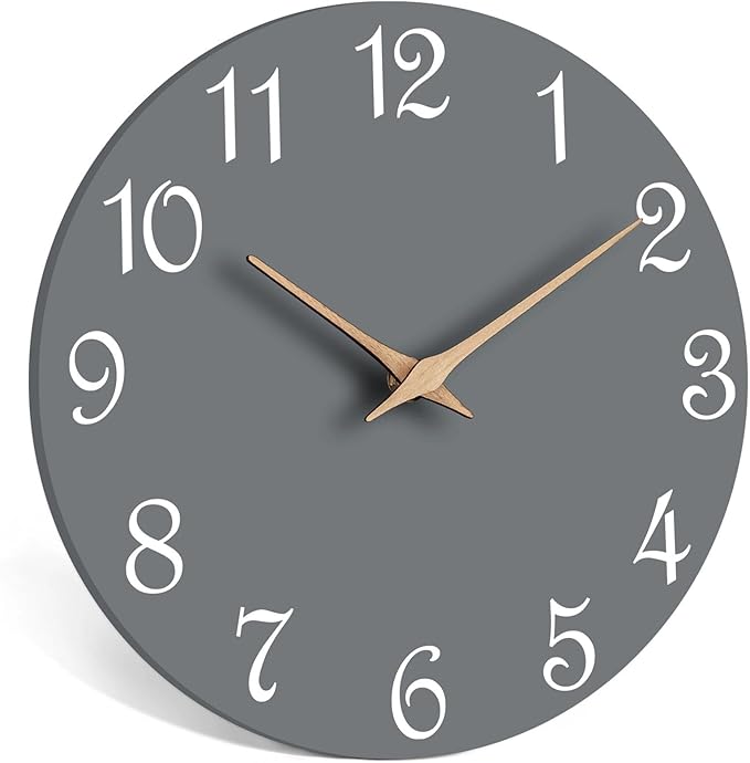 Mosewa Wall Clock Silent Non Ticking Decorative for Bedroom Bathroom Office Living Room Battery Operated Gray Wood Modern Simple(10 Inch)