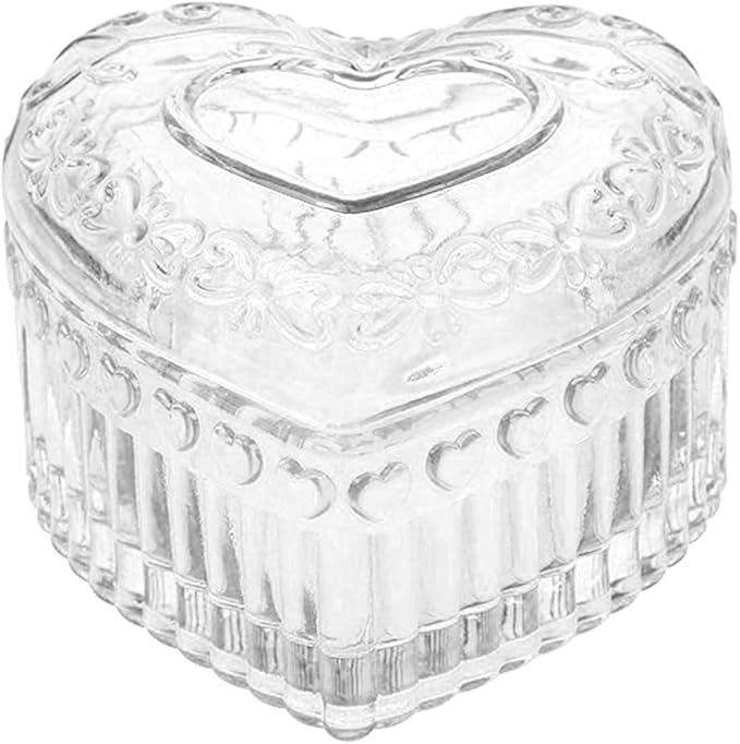 Glass Jewelry Box Heart Shape Cute Box for Storage Ring Earring Trinket Vintage Jewelry Organizer Decorative Gift for Women Girls-GRB003-Transparent