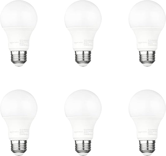 Amazon Basics A19 Dusk to Dawn Sensor LED Outdoor Light Bulb, 60W Equivalent, Energy-Efficient 9W, Daylight White, 5000K, E26 Base, 10,000 Hours, 6 Count (Pack of 1)
