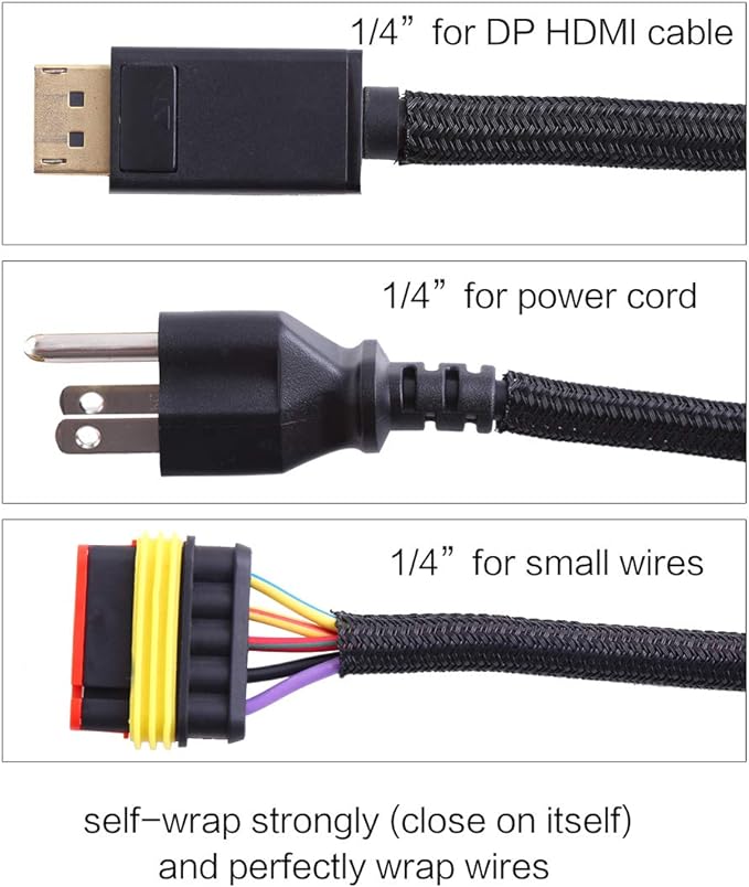 Alex Tech 10ft - 1/4 inch Cord Protector Wire Loom Tubing Cable Sleeve Split Sleeving For USB Cable Power Cord Audio Video Cable – Protect Cat From Chewing Cords - Black