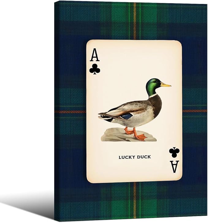 Mallard Duck Playing Card Wall Art Country Lucky Duck Animal Canvas Poster 16X24 inch Framed Nature Rustic Farmhouse Hunting Prints Vintage Wildlife Wall Decor