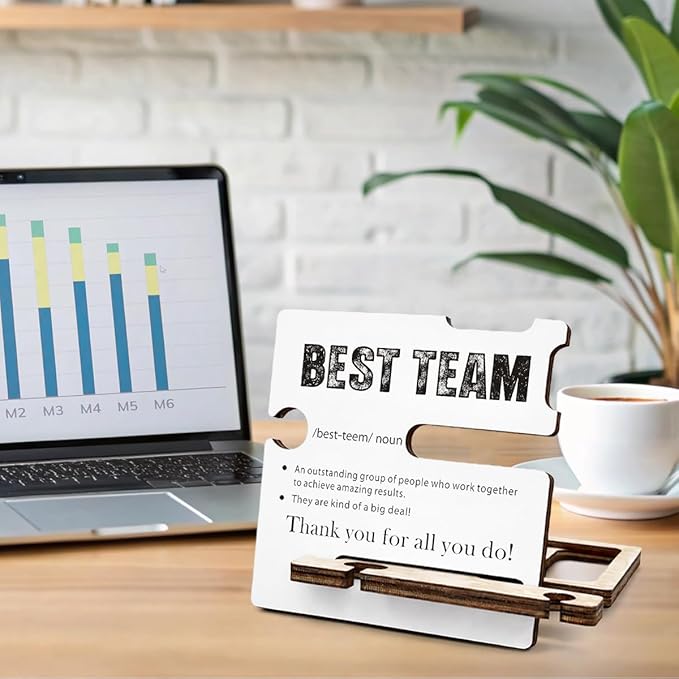 Team Appreciation Gifts for Coworker - Multi-functional Desk Organizer - Motivational Best Team Office Quote Wooden Sign for Office Desk Shelf Decor