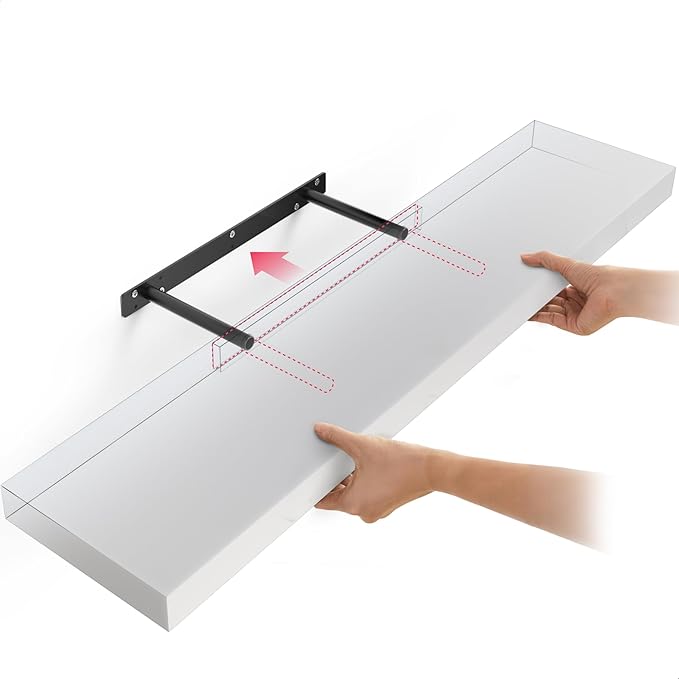 Ballucci Floating Shelf, 36" Wood Wall Shelf with Invisible Brackets for Bathroom, Living Room, Bedroom, Kitchen, Nursery, 8" Deep, White