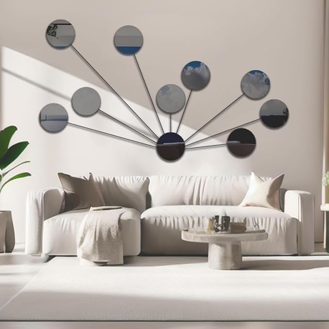 Black Round Mirrors Centerpieces for Tables 10’’ Peel and Stick Mirror Backsplash Acrylic Circle Centerpiece Trays Plates for Wedding, Birthday Party, Christmas, Wall Decor 12 PCS