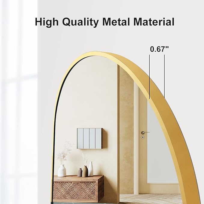OGCAU 48'' x 16'' Full Length Mirror Wall-Mounted, Full Body Hanging Mirror for Wall and Door in Bedroom, Living Room, Oval with Straps, Hanging with Aluminum Alloy Frame (Oval Gold)