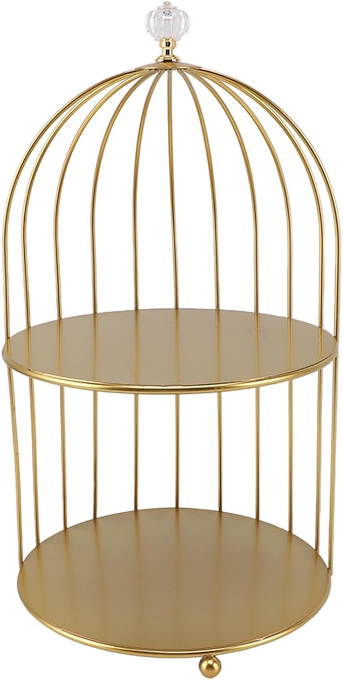Bird Cage Cosmetic Organizer,Cosmetic Rack Bird Cage Desktop Makeup Organizer Rack, Space Saving Iron Unique Makeup Display Rack for Home Bathroom, Gold (Double Layers)