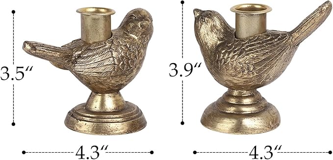 NIKKY HOME Taper Candle Holders Set of 2, Gold Birds Decor, Vintage Candlesticks Pedestal, Centerpieces Decorations for Fireplace Mantle Dining Table