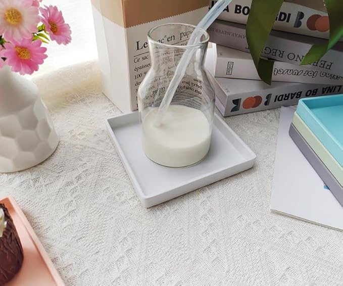Small Square Serving Tray (5.9 inch), Durable White Tray for Desserts & Organization, Lightweight for Coffee, Drinks, Party, Seasoning, Perfume and Display.