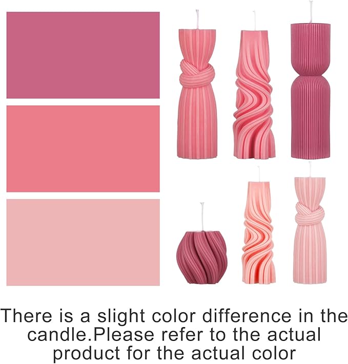 Threlaco 6 Pcs Pink Pillar Candles Decorative Modern Aesthetic Ribbed Candle Set Cute Soy Wax Scented Ribbed Decor Valentine's Commemorative Gift for Home Decoration(2.36-6.69 Inch)