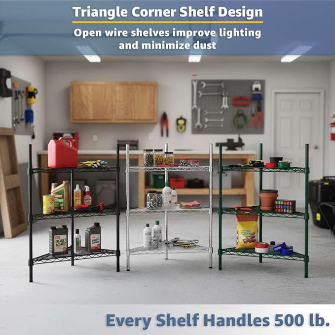 33" W x 24" D x 54" H NSF Black Triangle Heavy Duty Corner Shelving Kit, 4-Shelf Adjustable Wire Rack