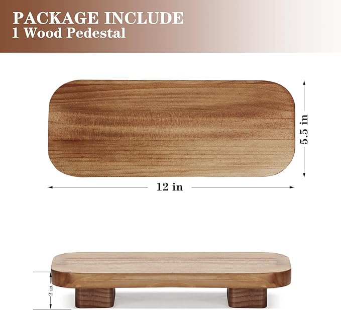 Liswit Farmhouse Wood Tray Rustic Wooden Pedestal 12 * 5.5 * 2 inches Decorative Wood Riser for Farmhouse Kitchen Counter Bathroom Room Decor (Brown)