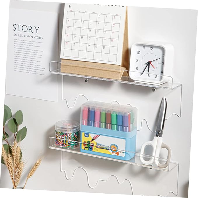 DOITOOL Clear Acrylic Wall Floating Shelf 2-Pack Wall-Mounted Storage Rack for Cosmetics Makeup Brush Organizer Bathroom Kitchen Living Room Display 11.81X5.90X2.55 Inches