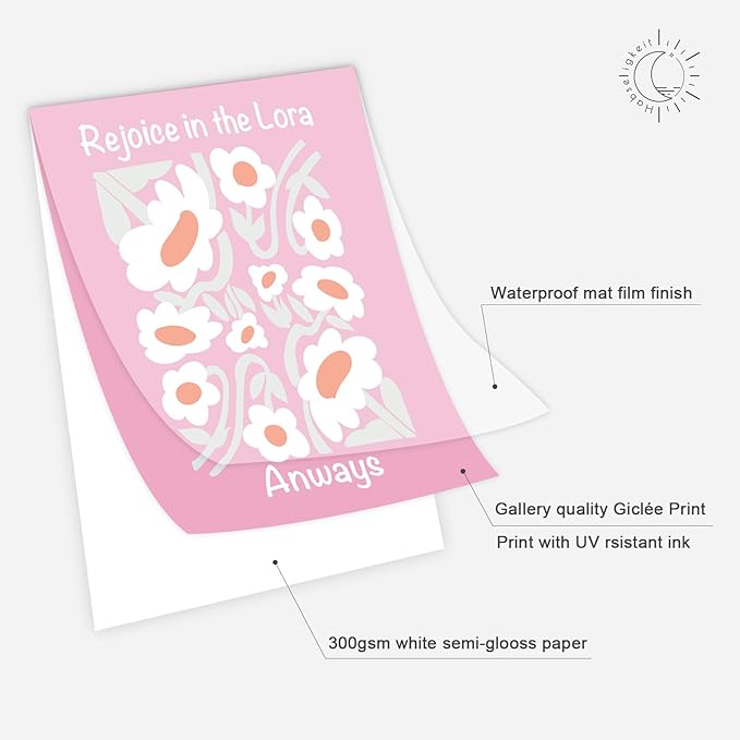 Habseligkeit Unframed Pink Gradient Room Decor, Pink Flower Wall Art Prints, Posters for Girls Dorm Aesthtic, Danish Pastel Wall Decor 8X10in, Set of 6