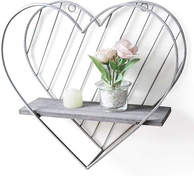 Afuly Wall Shelf Metal Grey Floating Shelves Heart Design Small Shelf Storage Rack Modern Romantic Farmhouse Style Cute Fancy Unique Nursery Room Bathroom Bedroom Wall Decor