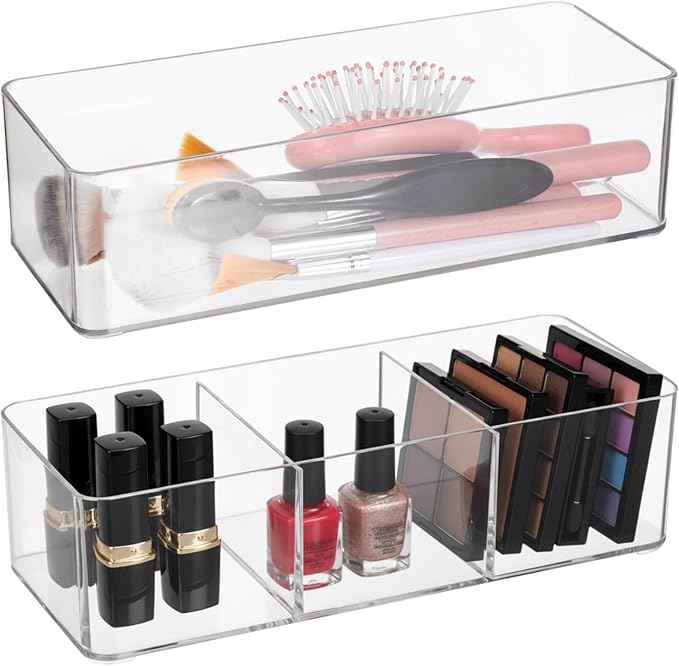 2 Stackable Clear Acrylic Makeup Organizer Drawers For Cosmetics