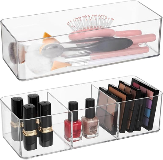 2 Stackable Clear Acrylic Makeup Organizer Drawers For Cosmetics