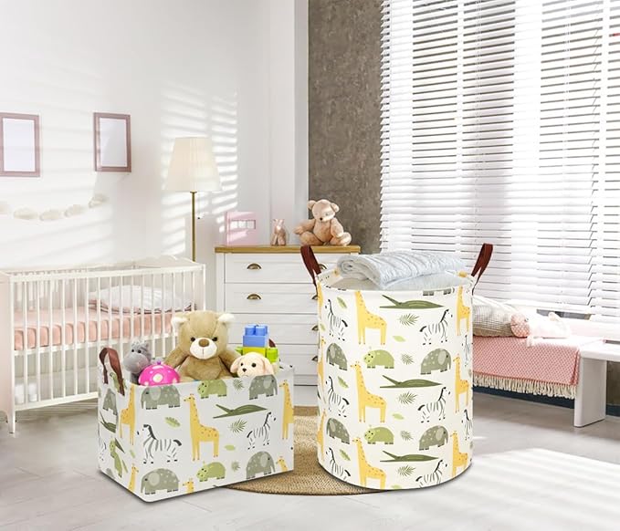 NTAOHAMPER Kids Laundry Hamper, Green Laundry Basket, Baby Nursery Hamper, Waterproof Storage Bin, Clothes Organizer Basket, Room Decor(Green Animal)