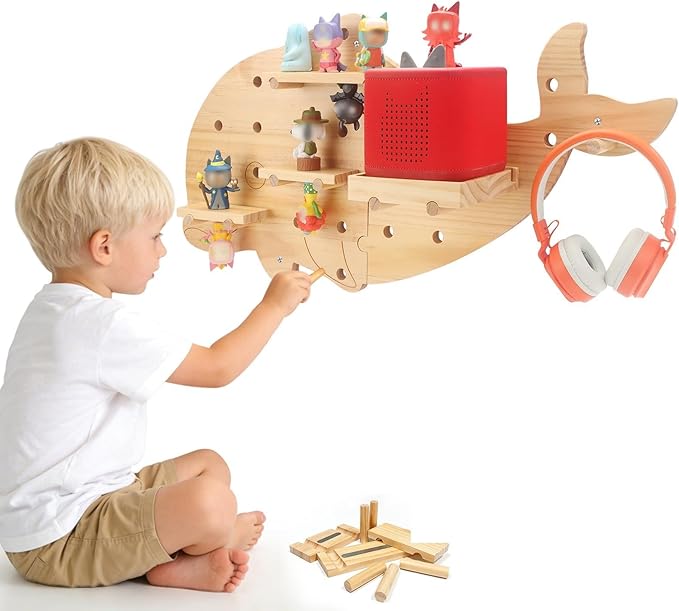 Inspired by Montessori Display Shelf for Tonies 2/1 Toniebox Figures, Dolphin DIY Open-Ended Play Storage Organizer Wall Shelf for Tonies Box Characters, Enhance Children's Hands-On Skills