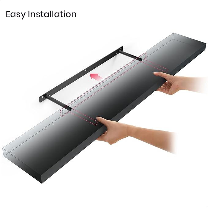 Ballucci Floating Shelf, 48" Wood Wall Shelf with Invisible Brackets for Bathroom, Living Room, Bedroom, Kitchen, Nursery, 8" Deep, Black