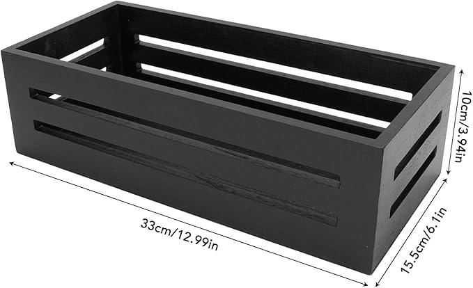 Asixxsix Wooden Storage Basket, 13 X 5.9 X 3.9in Multifunctional Storage Box, Space Saving, Decorative Farmhouse Wooden Crate for Bathroom Bedroom Pantry Toilet Paper (Black)