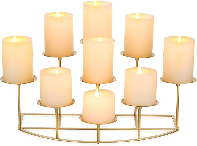 Candeldo Candelabra Fireplace Candle Holder: Gold Metal Pillar Candle Holders for Inside Fireplace Mantle Decor Floor Candelabras Table Centerpiece
