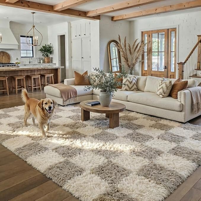PureCozy Modern Rug 5x8 for Living Room, Grey Shag Rug Washable Non-Slip Large Area Rug Super Soft Indoor Fuzzy Carpet Fluffy Rugs for Bedroom Home Aesthetic Decor