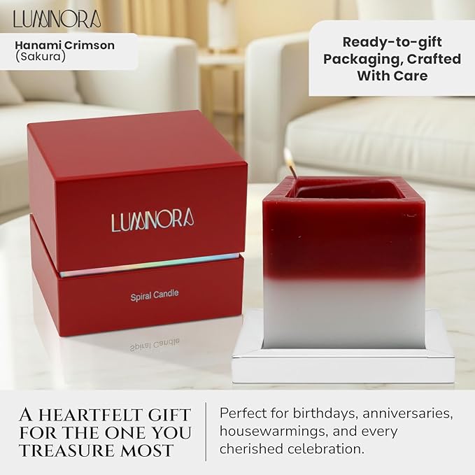 LUMINORA Spiral Scented Candle for Women & Men | Hand-Crafted Decorative Soy Wax Candle | Wooden Wick | Unique Twisted Spiral Burn Design | Aromatherapy Candle | Hanami | (Japanese Cherry Blossom)