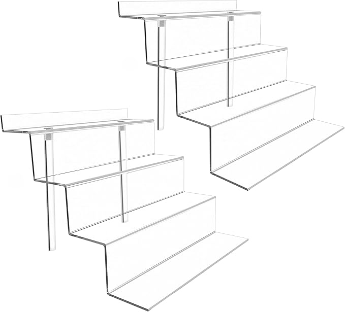 BYCY Display Stand 4 Tier Black Display Riser 2 Pack Displays Perfume Organizers Tiered for Decoration and Cupcakes Dessert Stand Makeup Stand Cabinet Countertops (9*6-clear)