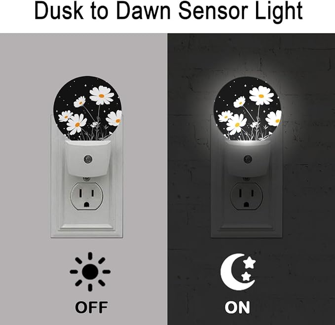 White Daisy Flower Night Light Plug-in Sleep Lamp Led Dusk to Dawn Night Light for Bedroom
