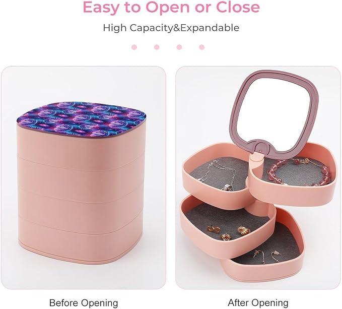 4 Layer Rotating Jewelry Organizer Purple Universe Galaxy Magic Wolf in The Space Ring Necklace Earring Bracelet Holder Box for Men Women