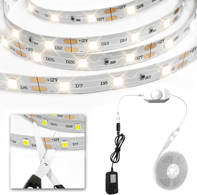 VOLIVO Warm White LED Strip, 16.4ft Dimmable LED Strip 3000K Soft Warm White, Strong Adhesive, Flexible Tape Light for Kitchen Cabinets, Bedroom